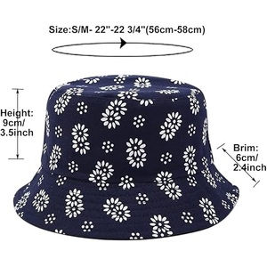 Hot Sale Spring Navy Blue Cotton <b>Bucket</b> <b>Hats</b> Floral Printed <b>Reversible</b> Fisherman <b>Bucket</b> <b>Hat</b> for Women - Product Image 6