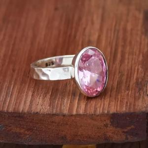 แหวนเซอร์โคเนียสีชมพูเงินสเตอร์ลิง925อัญมณีรูปไข่ของขวัญแหวนโบฮีเมียนทำให้เป็นของ - Product Image 2