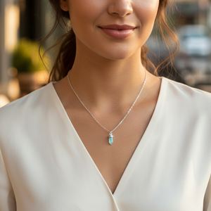 Collar con Colgante de Aguamarina, Forma de Bala Pequeña, Plata de Ley Chapada en Rodio, para Compromiso, Boda o Fiestas - Product Image 5