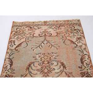 Vintage Turkish Rug 3.5x8.6 ft, <b>Brown</b> Area Ombr <b>Wool</b> Rug - Product Image 5