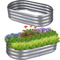 Grand kit de jardinière surélevée ovale en acier inoxydable, thermolaqué, pour potager et fleurs, avec clôture de ferme, traitement thermique, modélisation 3D