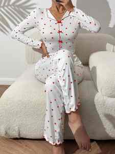 Lindo Bowknot Imprimir Ropa de dormir Traje de manga larga Pantalón largo Loungewear para otoño Verano Noche Pantalón Pijamas Conjunto - Product Image 5