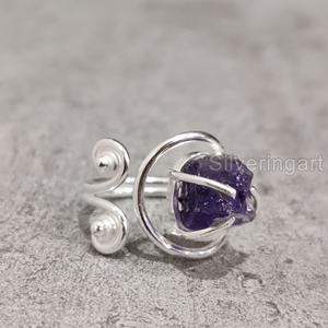 Joyería de piedra en bruto Anillo de mujer Piedra preciosa de amatista cruda natural Febrero Piedra natal Diseñador Boda Anillo de plata esterlina 925 - Product Image 1