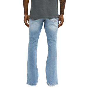 Jean évasé bleu clair pour homme, en denim déchiré mi-léger, délavé aux enzymes, décontracté, extensible, respirant, 100 % coton - Product Image 2
