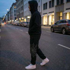 Y2K Gothic Acid Wash Printed Solid Streetwear Rhinestone Full Zip <b>Hoodie</b> Tracksuit Men Oversized Heavyweight Cotton <b>Fleece</b> - Product Image 3