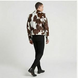 Chaqueta de cuero de vaca elegante para hombre con pelo auténtico, piel de vaca única para montar en invierno, chaqueta de cuero para exteriores para hombre - Product Image 3