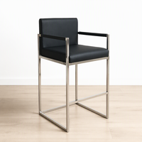 Tabouret de bar en acier inoxydable, siège haut avec assise et dossier rembourrés, avec accoudoirs, pour cuisine, maison, salle à manger, extérieur, café, mobilier
