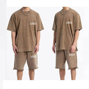 T-shirts et shorts pour hommes de haute qualité, poids lourd, respirant, manches courtes, grande taille 100% coton, ensemble de shorts avec logo personnalisé - Product Image 6