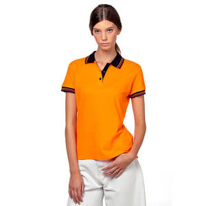 Custom Women's <b>Orange</b> <b>Polo</b> Shirt Contrast Striped Collar Short Sleeve Cotton Pique Ladies Casual Sport T-Shirt Slim Fit Uniform - Product Image 1