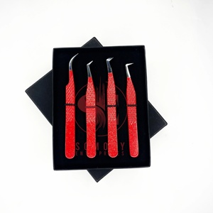 สินค้ามาใหม่ Somofy Enterprises แหนบต่อขนตาแบบมืออาชีพสีแดงประกายวิบวับ ขนาด 10 มม. ปลายโค้ง 90 องศา ทำจากสแตนเลสสตีล ปลายเรียบ - Product Image 4