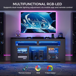 Mobile <span class=keywords><strong>TV</strong></span> Moderno Personalizzato <span class=keywords><strong>in</strong></span> Legno Nero, Unità di Intrattenimento per Home Theater, Consolle <span class=keywords><strong>TV</strong></span> LED con Ante <span class=keywords><strong>in</strong></span> Vetro, Arredamento per Soggiorno - Product Image 5