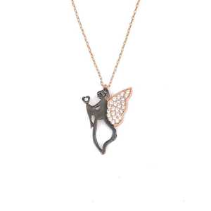 Collier Flying Angel Model 925 en argent sterling avec pierres serties de noir, rose et blanc - Product Image 2