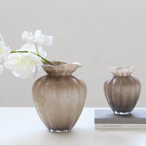 <span class=keywords><strong>Vase</strong></span> en <span class=keywords><strong>verre</strong></span> fumé taupe artisanal soufflé à la bouche Bixuan, bord festonné cannelé, décoration moderne pour la maison, centre de table, porte-fleurs, vases - Product Image 5