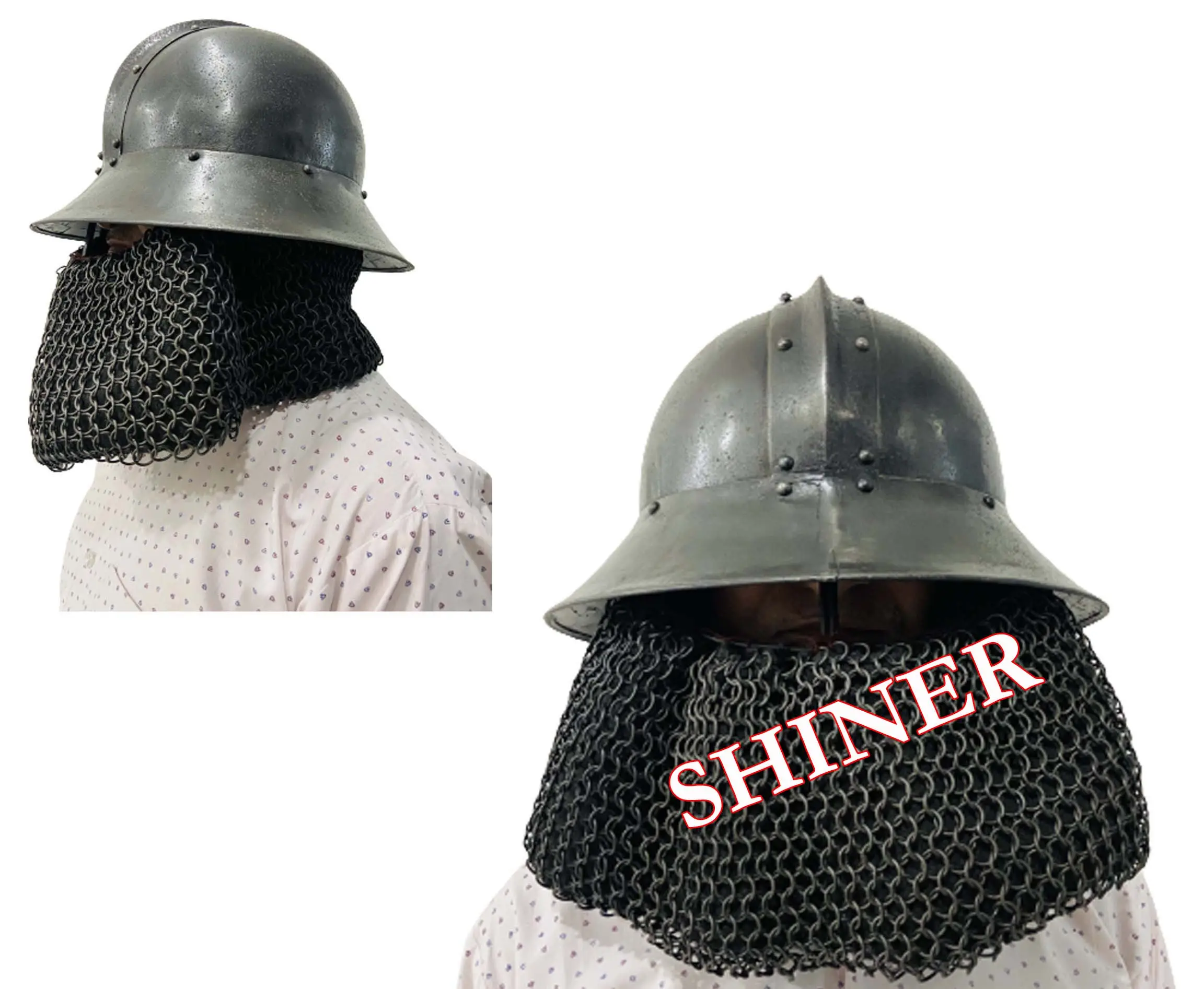 Middeleeuwse Spaanse Ketel Hoed Helm Zwart Chainmail Cap Pantserhelm Sca Reenactment Combat Halloween Ketel Cosplay Helm