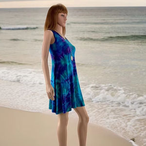 ชุดเดรสทรงถังย้อมสีสำหรับน้ำแข็ง, เดรสทรงถังทรงสวิงผสมไม้ไผ่เหนือเข่า - Product Image 1