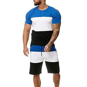 Conjunto de ropa de color de contraste para hombre, diseño superior de manga corta, ropa informal personalizada de alta calidad, conjunto de pantalones cortos de dos piezas - Product Image 5