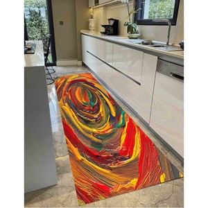 Tapis abstrait rouge et jaune : Tapis imprimé d'art moderne, tapis en chenille - Product Image 5