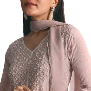 Lavender Chinon <b>Kurta</b> Palazzo Suit With Moti Cutdana Work Wholesale <b>Women</b> Ethnic Apparel OEM Clothing Bulk Supplier Factory - Product Image 3