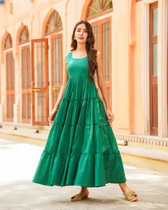Nuevas características Vestido largo bohemio para mujer Tejido de algodón teñido liso de menta Maxi largo formal para mujer - Product Image 1