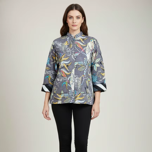 Veste pour femme 100% coton réversible matelassée à manches longues, manteau d'hiver avec fermeture boutonnée et imprimé floral - Product Image 1