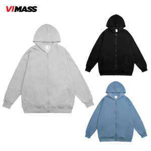 เสื้อฮู้ดผ้าคอตตอนใส่ได้ทั้งชายและหญิงเสื้อฮู้ดแบบสวมหัวมีซิปรูดพาดไหล่สำหรับผู้ชายโอเวอร์ไซส์ - Product Image 2