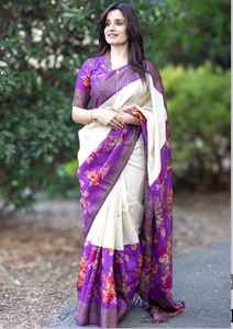 Superbe Saree en lin pour femmes complexe or Jari imprime une déclaration de mode parfaite pour les fêtes d'hiver mariages indien pakistanais - Product Image 6