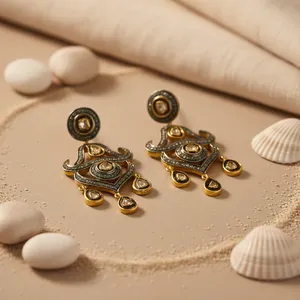 Boucles d'oreilles pendantes en or plaqué et diamants pour femmes, style vintage, or blanc, bijoux imposants avec perle et moissanite pour mariage - Product Image 1