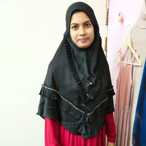 Écharpe hijab en coton de haute qualité, maille polyester, dentelle florale, satin, pour femmes musulmanes, couleur unie - Product Image 2