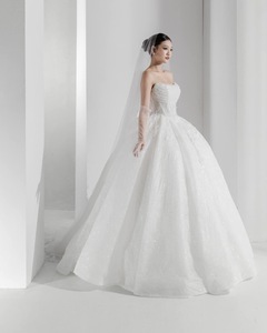 OEM personalizado DRSS nuevo modelo vestido de novia Sexy elegante bola diseño hecho a mano flor encaje rebordear de talla grande manga larga verano - Product Image 4
