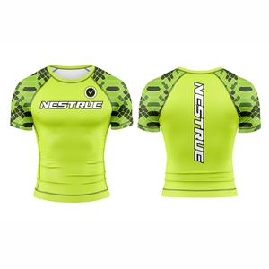 Sublimación completa Impreso No Gi BJJ Rashguards Manga corta, Custom Surf Logo MMA Camisa de compresión - Product Image 1