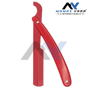 Red Plastic & Stainless Steel Blade Barber Razor <b>Holder</b> Turkish Blade Straight Edge Foldable <b>Knife</b> Shaving & Trimming Razor - Product Image 2
