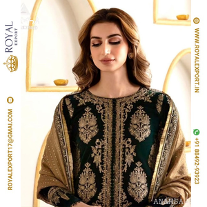 Velours exclusif avec un design brodé lourd Fabricant de la collection de costumes pakistanais par Royal Export à Surat Gujarat - Product Image 3