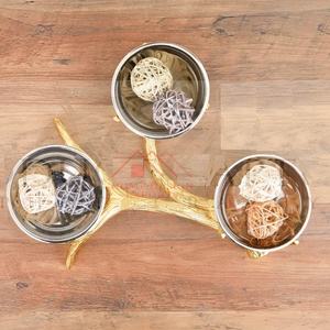 Bol de service en fonte d'aluminium, style bol à croustilles et à trempette, bol à trempette sur support doré pour vaisselle et service décoratif - Product Image 2