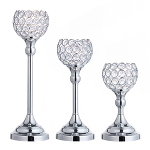 Candelabros de 3 brazos de aluminio y Metal de la mejor calidad, gran oferta, soporte de vela, bola de cristal con acabado plateado para decoración de mesa, bodas - Product Image 2