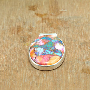 Collier pendentif en pierre précieuse turquoise cuivre orange bleu de grande qualité naturelle, pendentif en argent sterling 925, bijoux cadeau - Product Image 5