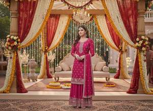 Traje Palazzo Sayori Chinnon de Primera Calidad con Kurta Étnica Bordada y Trabajo de Lentejuelas para Mujer, para Bodas y Eventos - Product Image 2