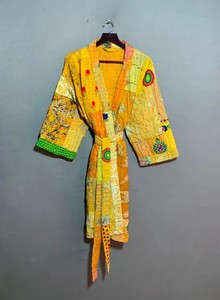 Robes Kimono Kantha brodées en coton pour femmes, robes de chambre patchwork de grande taille pour l'été et l'automne, vêtements de plage - Product Image 5