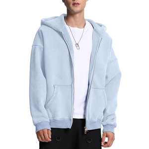 Venta caliente por encargo en blanco lavado con cremallera de alta calidad de algodón pesado Vintage ácido lavado desgastado sudaderas con capucha de gran tamaño para hombres - Product Image 2
