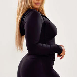 Sudadera Deportiva Ajustada con Cierre, Tejido Elástico, Mezcla de Poliéster y Elastano, Aproximadamente 220-260 GSM, Sudadera Informal para Mujer - Product Image 3