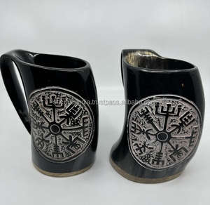 Buffalo motif viking drinking horn handcrafted tankard multipurpose <b>mug</b> for both hot and cold drinks and holiday home decor use - Product Image 2