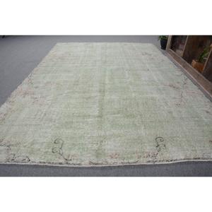 Tapis turc vintage, tapis de 6x8,8 pieds, tapis uni vert et blanc - Product Image 2