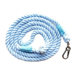 Blue Solid Cotton Rope and Leather Dog <b>Leash</b> Customized Colored Cotton Rope Handmade Dog <b>Leash</b> <b>Pet</b> <b>Leash</b> Set - Product Image 1