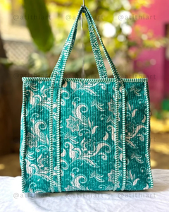 ATITHI ART Reusable Cotton Quilted <b>Tote</b> Bag Eco Friendly Soft Padded Shopping Travel Daily Carry Lightweight Durable <b>Zipper</b> - Product Image 4