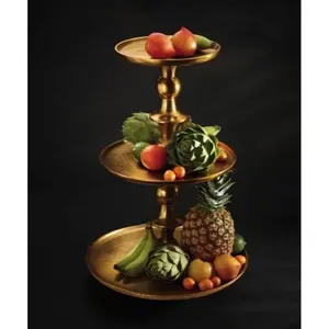 Piédestal en or de luxe Support de gâteau en aluminium Table de présentation de desserts de mariage Événement haut de gamme Restauration écologique Passe au four rond - Product Image 2