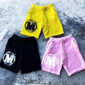 OEM Pantalon en mohair pelucheux avec impression de soie tricotée personnalisée avec logo personnalisé Pantalon en mohair moelleux Short à taille élastique en corde pour hommes - Product Image 2