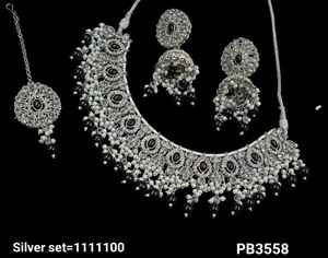 Chapado en plata hermoso impresionante CubicZircon cristal colgante gota gargantilla boda collar joyería con pendiente Mangtika para mujer - Product Image 2