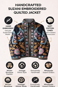 Veste d'hiver ethnique vintage en coton, brodée à la main, respirante, matelassée, style Suzani - Product Image 6
