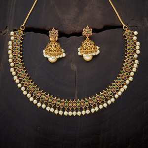 Antique Imitation Pearl Flower <b>Necklace</b> 148832 with Bezel Setting Elegant and Timeless for Women's Wedding Occasions - Product Image 1