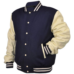 Veste universitaire en laine vintage personnalisable pour hommes, OEM, manches en cuir personnalisées avec col montant, motif patchwork brodé - Product Image 4