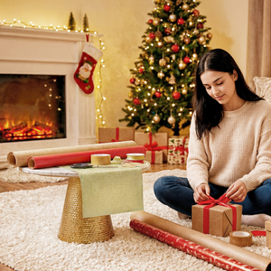 Rotolo di Carta Decorativa Metallizzata Color Oro, 2,7 Metri, Larghezza 24 cm, Rettangolare, per Decorazioni Natalizie - Product Image 1